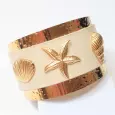 Manchette dorée large étoile de mer et coquillages – Bijou d'été en acier inoxydable – Bracelet manchette femme bohème chic