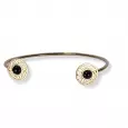 Bracelet jonc doré ouvert en acier inoxydable avec pastilles gravées et pierre noire centrale – bijou élégant au style bohème chic