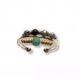 Bague dorée ajustable avec perles facettées vertes et dorées – bijou bohème artisanal pour femme en acier inoxydable