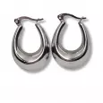 Boucles d’oreilles créoles épaisses en acier inoxydable argenté, forme goutte bombée au fini poli brillant.