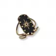 Bague dorée ajustable avec médaillon noir émaillé et étoile dorée – style bohème chic