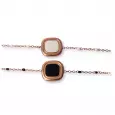 Bracelets femme dorés avec médaillon carré noir ou blanc, chaîne fine perles assorties – style minimaliste et raffiné