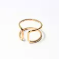 Bague double dorée vue de dessus, design graphique en acier inoxydable