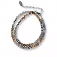 Bracelet double rang en perles naturelles beige, grises et métalliques avec chaîne d’extension – bijou mixte bohème en pierres effet jaspe et hématite