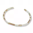 Bracelet jonc rigide blanc et doré pour femme, design tubulaire émaillé, style minimaliste chic