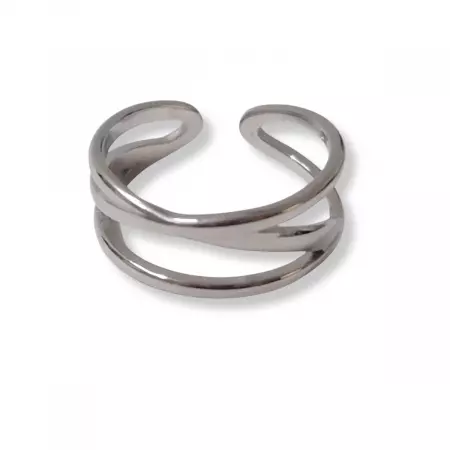 Bague fine argentée en acier inoxydable, design croisé minimaliste et ajustable – bijou intemporel pour femme