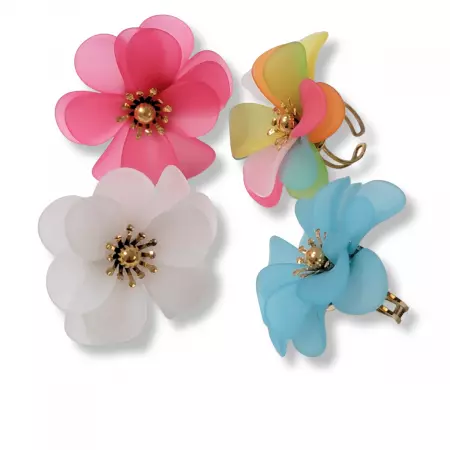 Bagues fantaisie en forme de fleur colorée avec pétales translucides – lot de bagues originales pour femme