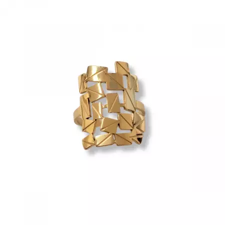 Bague dorée ajustable à motif géométrique ajouré – bijou contemporain chic pour femme en acier inoxydable