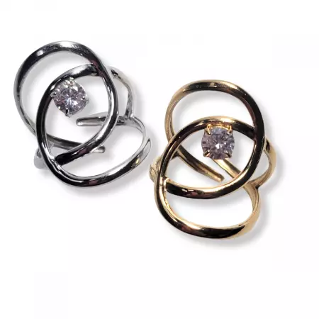 Bagues ajustables entrelacées dorée et argentée avec zircon central – bijou moderne et élégant pour femme en acier inoxydable