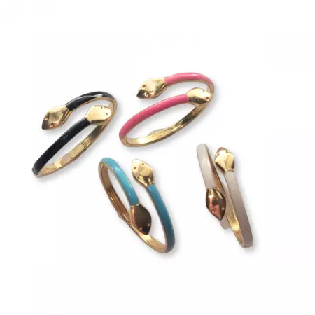 Bagues serpent dorées ajustables avec émail coloré – lot de bagues fantaisie pour femme en noir, rose, turquoise et blanc