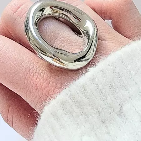 Grosse bague ellipse irrégulière en acier inoxydable argenté ou doré