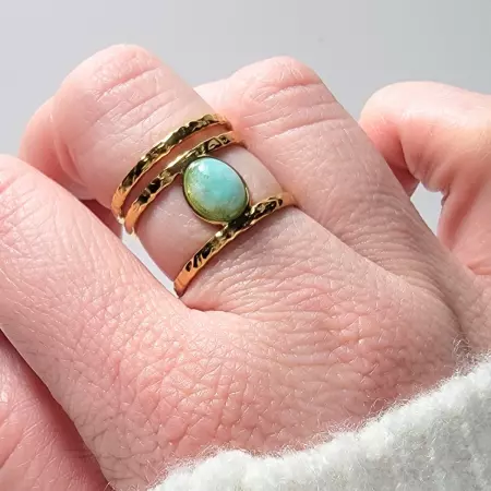 Bague en acier inoxydable doré avec pierre naturelle amazonite