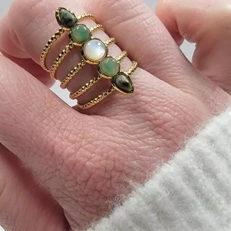Bague dorée en acier inoxydable avec pierres naturelles