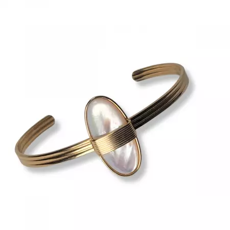 Manchette dorée en acier inoxydable avec nacre ovale – bracelet ajustable élégant au style bohème chic