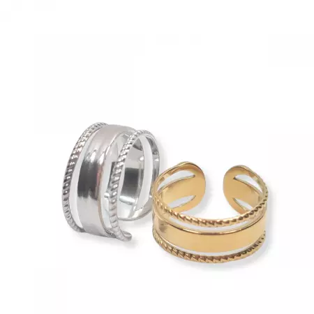 Duo de bagues ajustables en acier inoxydable doré et argenté avec détails torsadés – style moderne et minimaliste pour femme
