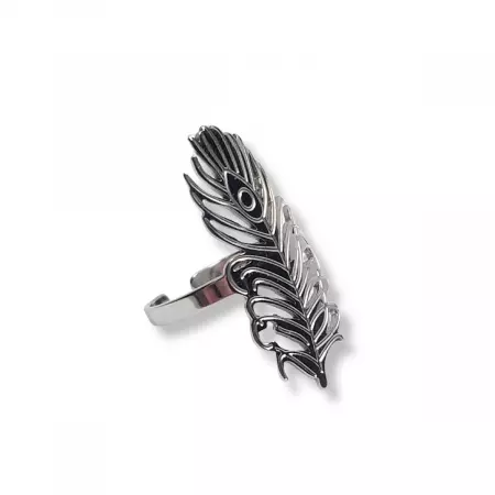 Bague plume en acier inoxydable argenté – motif ajouré de plume de paon, bague ajustable élégante et bohème pour femme