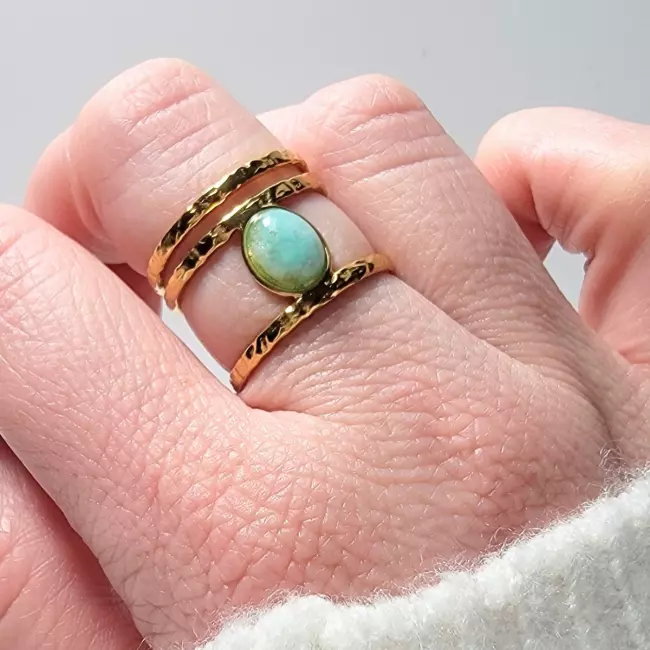 Bague en acier inoxydable doré avec pierre naturelle amazonite