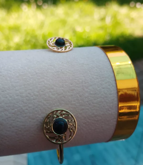 Bracelet jonc minimaliste en acier inoxydable doré et noir