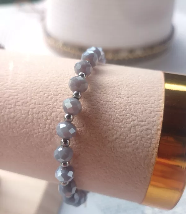 Bracelet perles à facettes bleu argenté