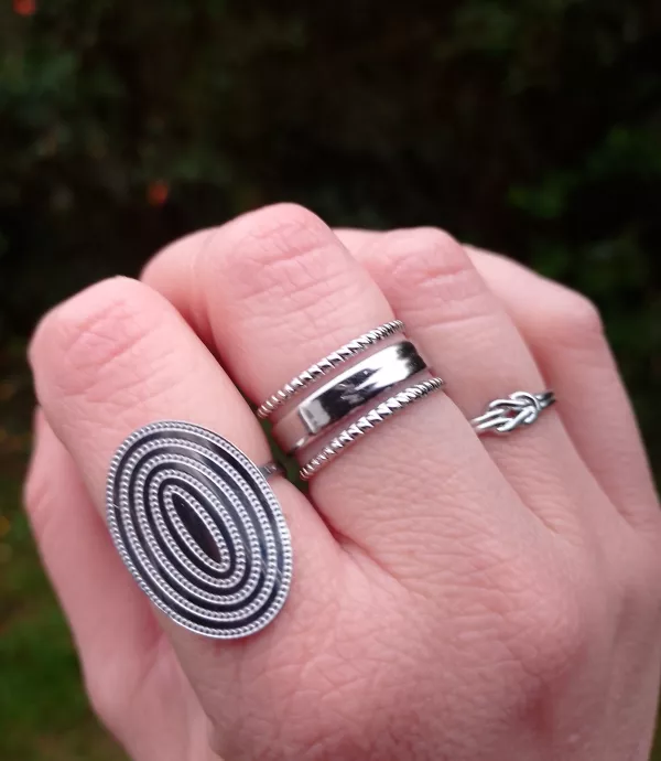 Bague ajustable trois anneaux en acier inoxydable argenté