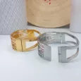 Bracelet jonc ethnique fermé et large en acier inoxydable argenté