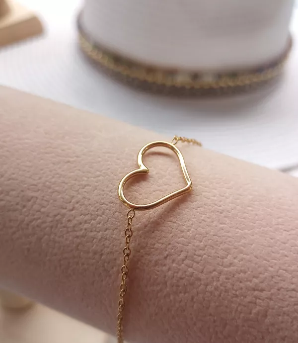 Bracelet ajustable cœur en acier inoxydable doré